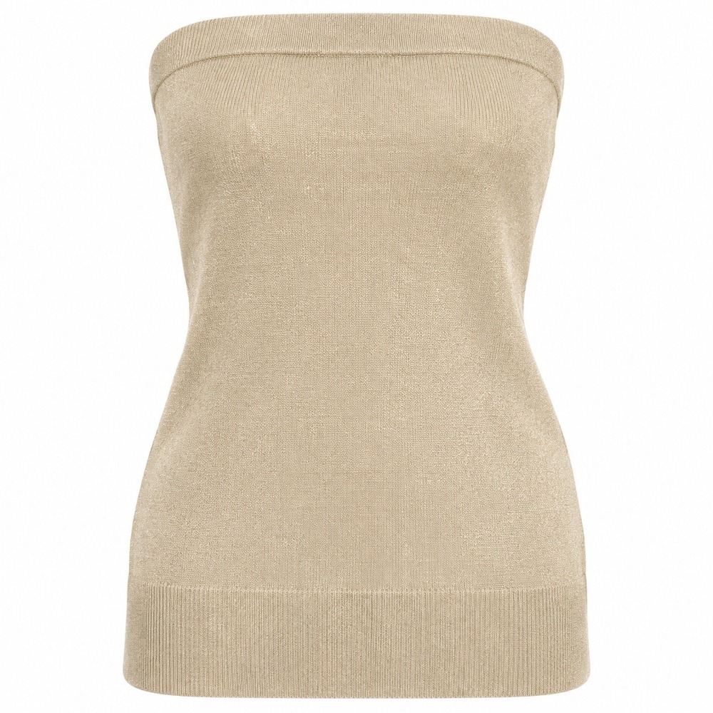 Express Gold Metallic Shimmer Strapless Tube Top Knit Y2K Large